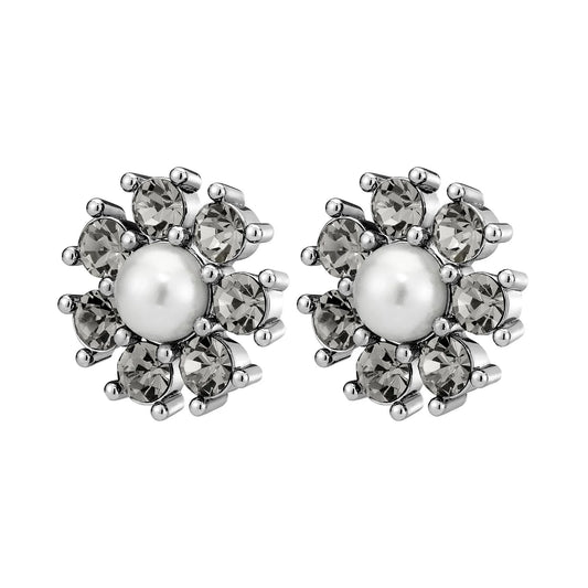 AUDE SHINY SILVER GREY/WHITE PEARL EARRINGS