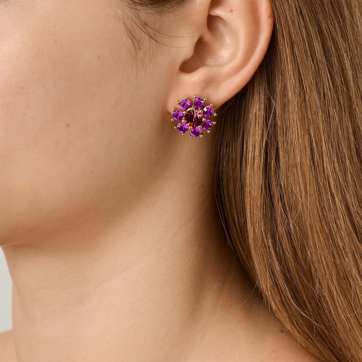 AUDE SHINY GOLD PINK/WINE EARRINGS