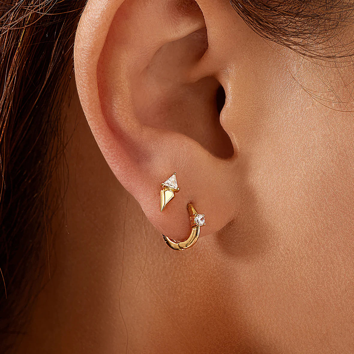 SUNSHINE TRIANGLE CUBIC GEOMETRIC STUD EAR JACKET