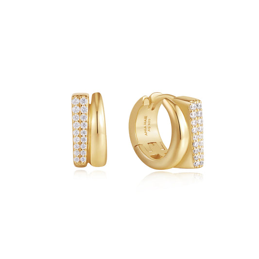 TOUGH PAVE DOUBLE HUGGIE HOOP EARRINGS