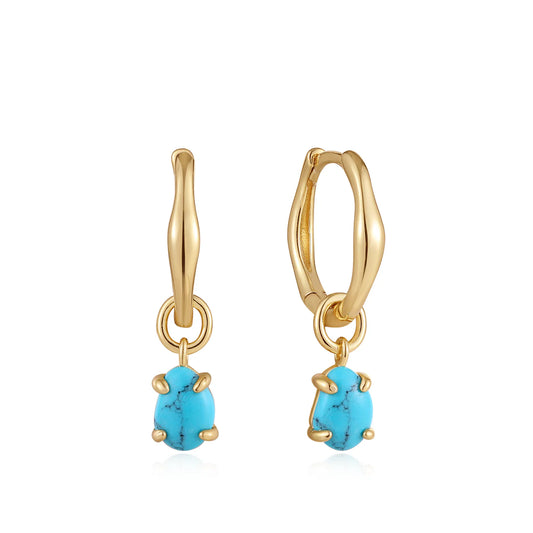 MAKING WAVES TURQUOISE DROP WAVE HUGGIE HOOP EARRINGS