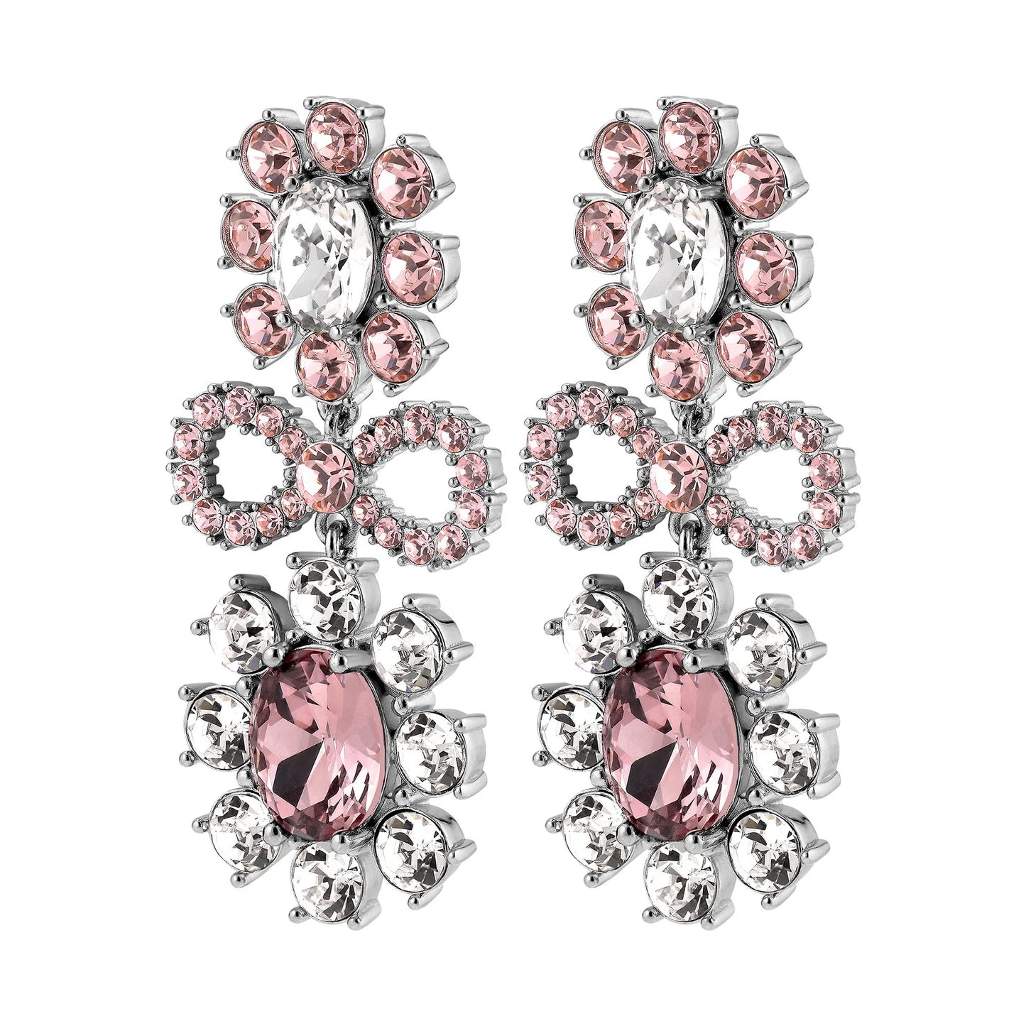 LILLIAN SHINY SILVER ROSE/CRYSTAL EARRINGS