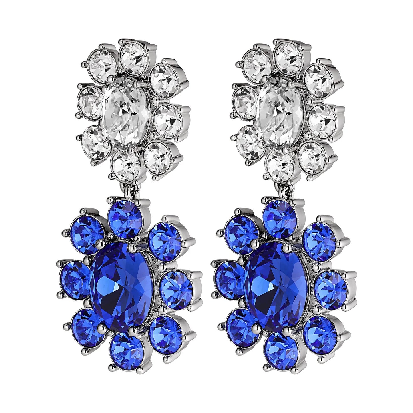 LINA SHINY SILVER SAPPHIRE/CRYSTAL EARRINGS