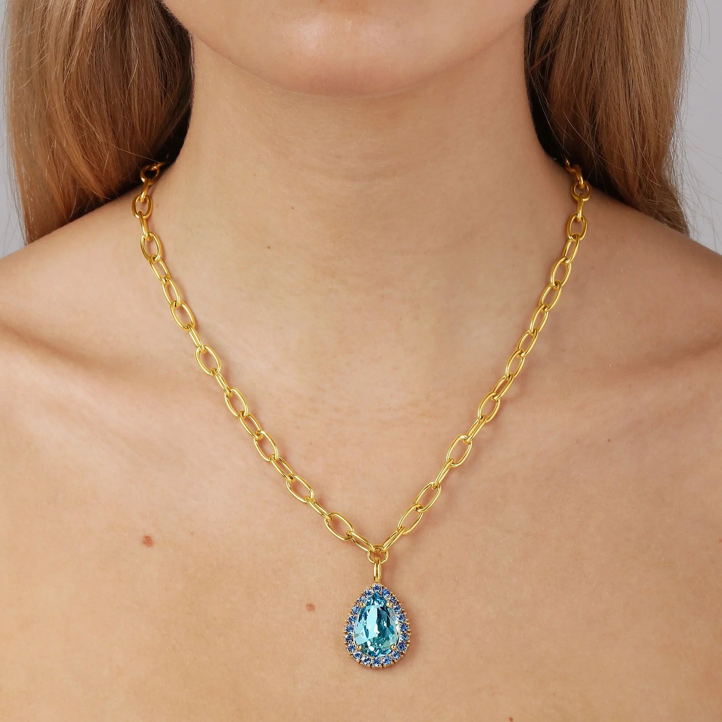 METTA SHINY GOLD AQUA/LIGHT BLUE NECKLACE