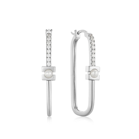 MUSE PEARL MODERNIST OVAL HOOP EARRINGS