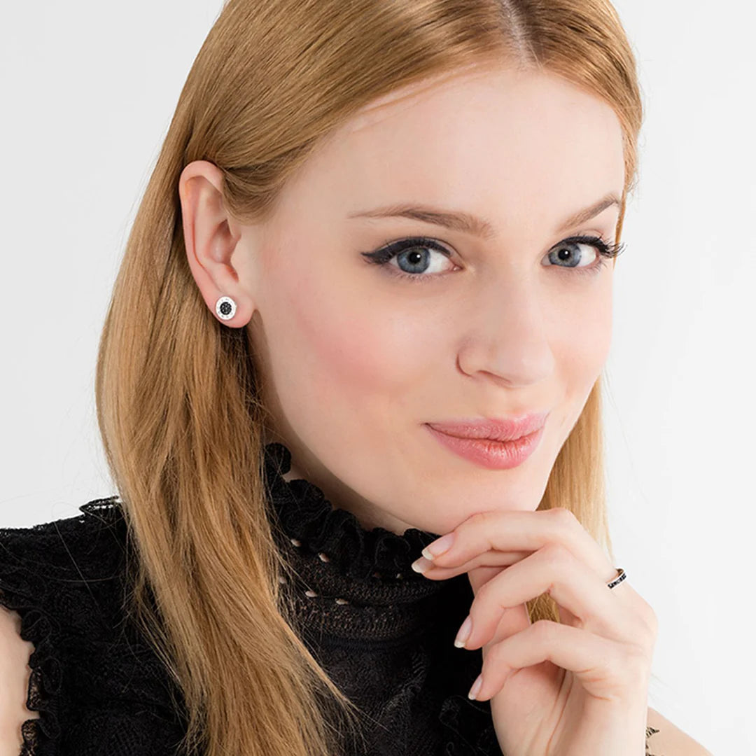 ROUND BLACK "CLASIC PAVE" EAR STUDS