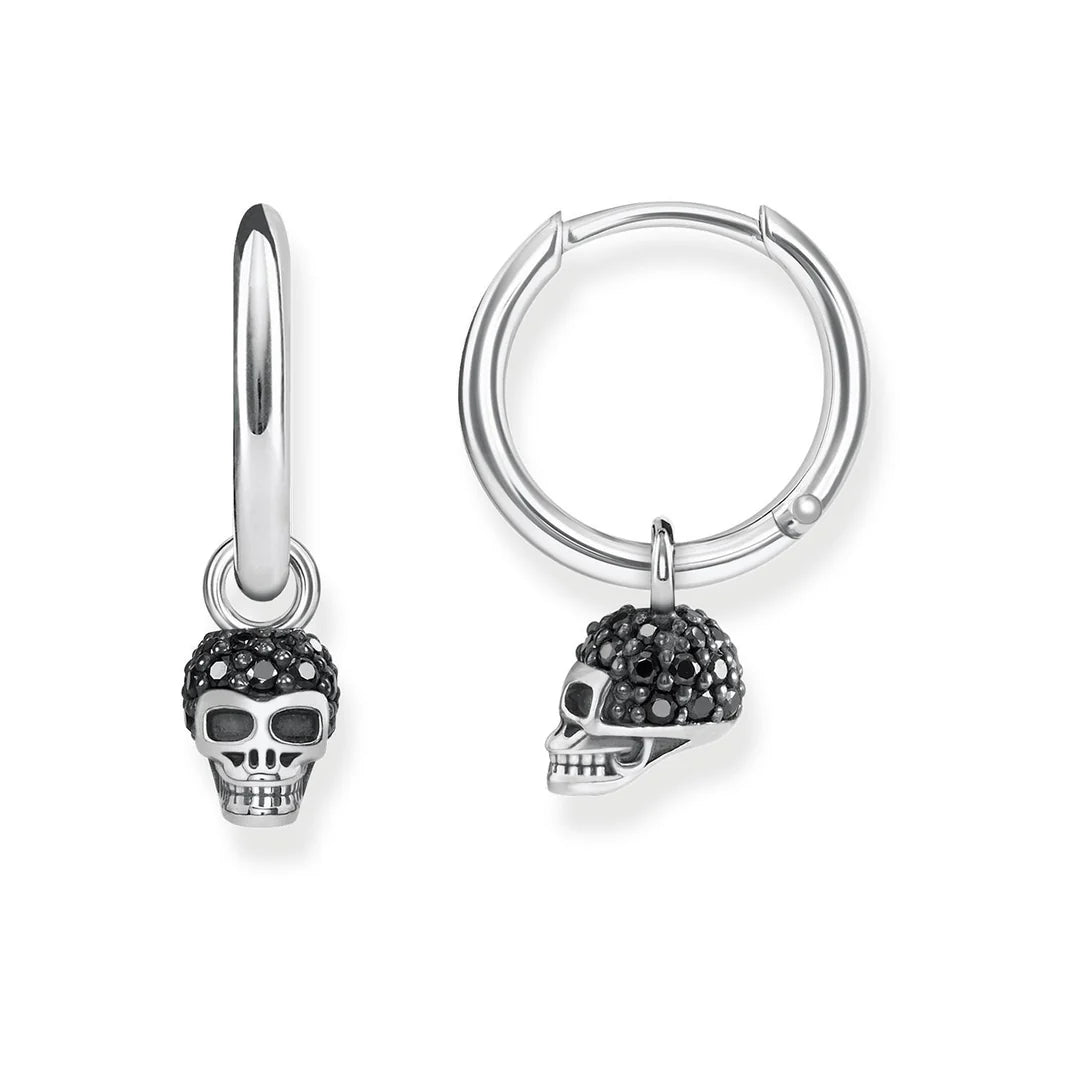 BLACK SKULL HOOP EARRINGS