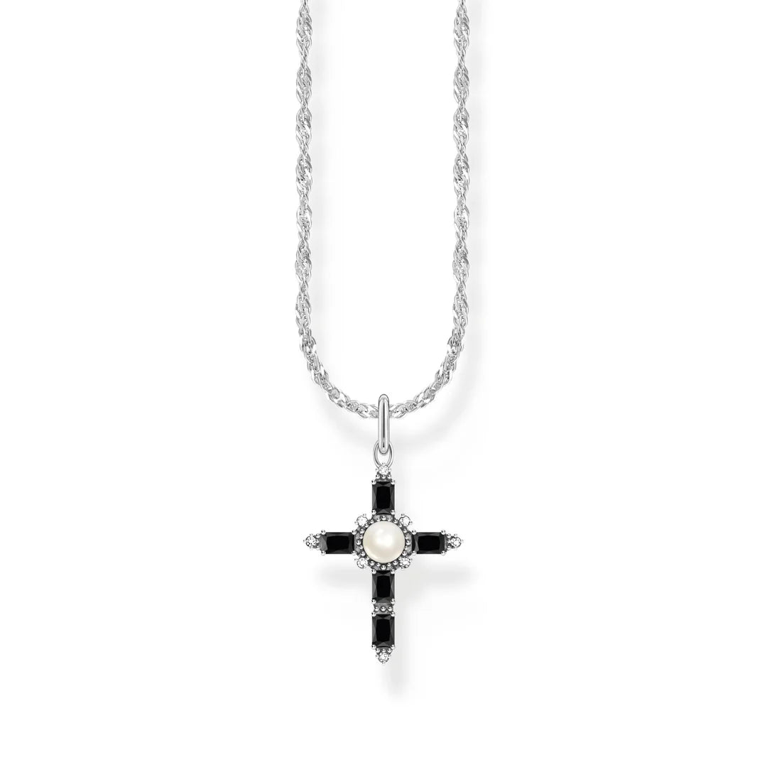 TRUE ROMANCE PEARL BLACK CROSS NECKLACE