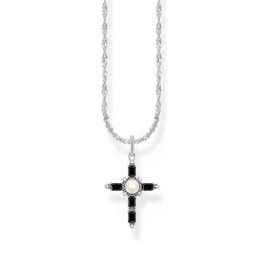 TRUE ROMANCE PEARL BLACK CROSS NECKLACE