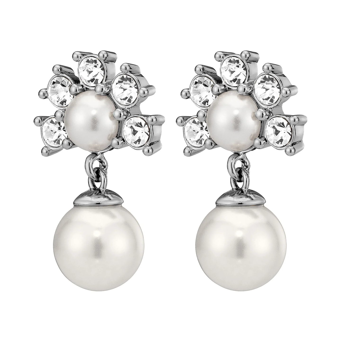 VERONICA SHINY SILVER CRYSTAL/WHITE PEARL EARRINGS