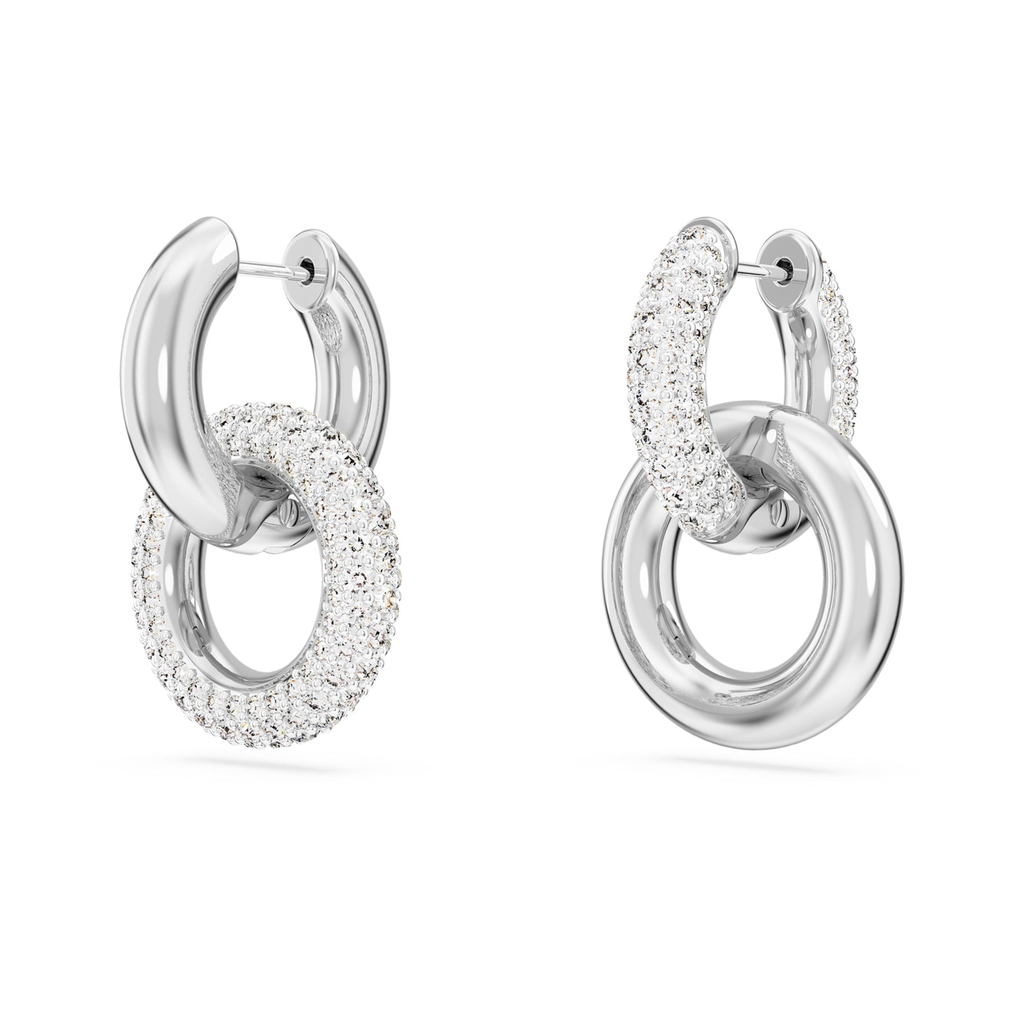 DEXTERA HOOP EARRINGS ASYMMETRICAL INTERLOCKING - WHITE, RHODIUM