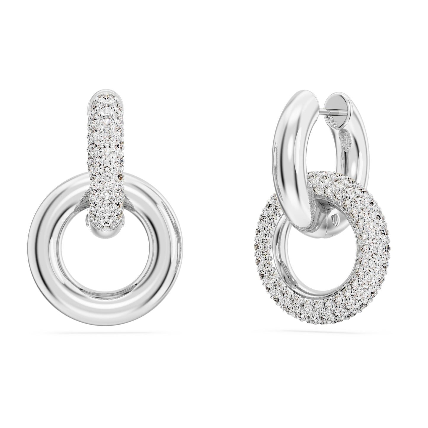 DEXTERA HOOP EARRINGS ASYMMETRICAL INTERLOCKING - WHITE, RHODIUM