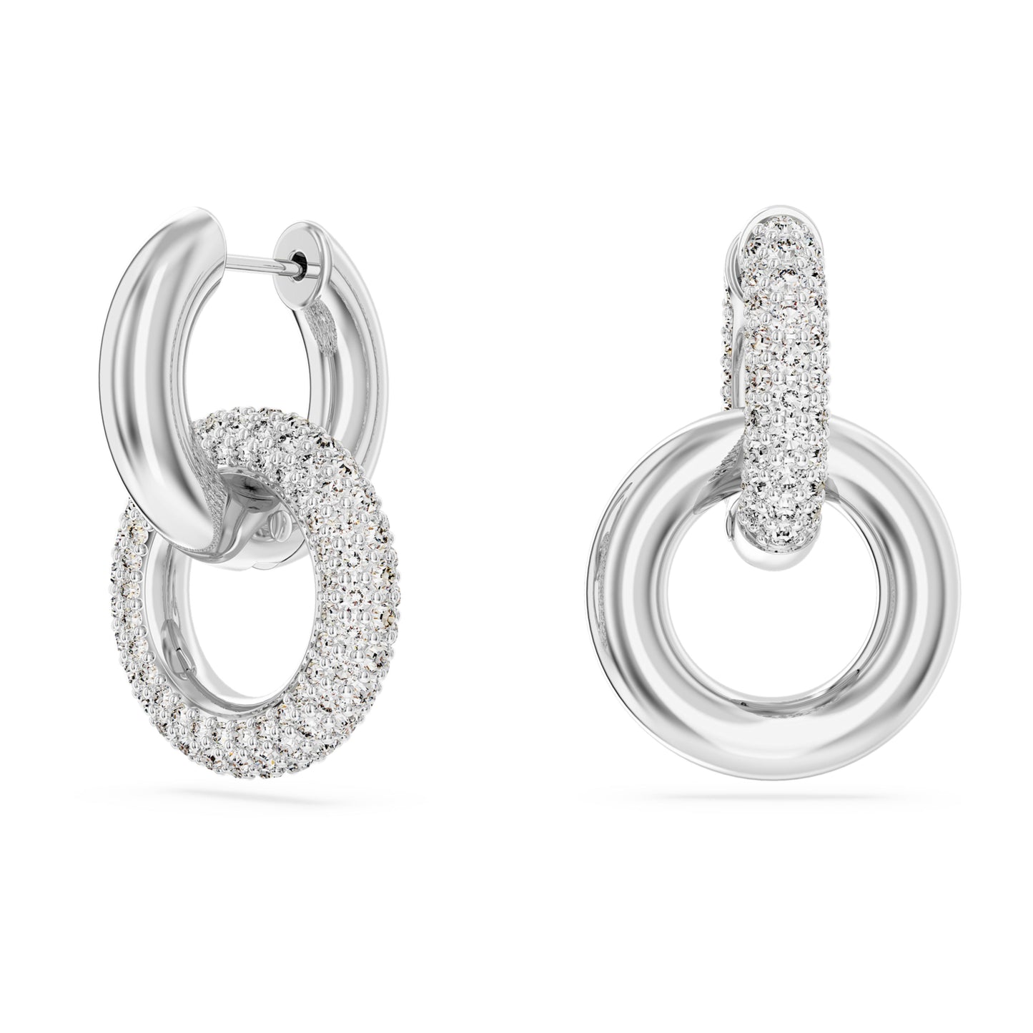 DEXTERA HOOP EARRINGS ASYMMETRICAL INTERLOCKING - WHITE, RHODIUM