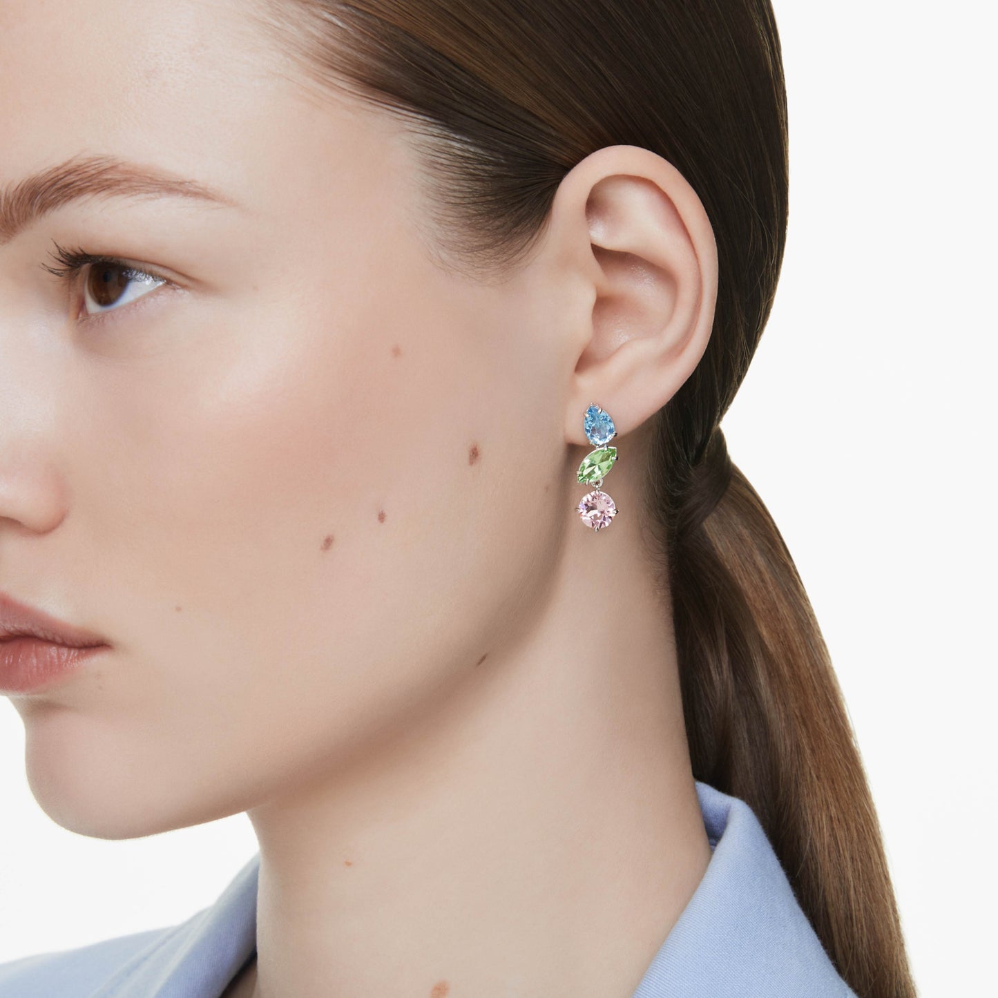 GEMA DROP EARRINGS ASYMMETRICAL - MULTI-COLOURED, RHODIUM