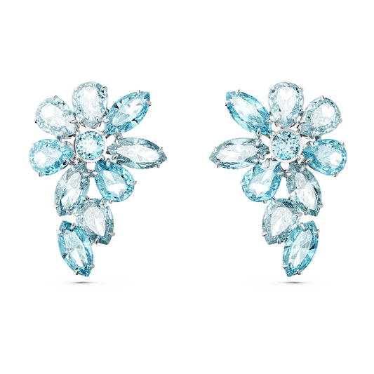 GEMA DROP EARRINGS FLOWER - BLUE, RHODIUM