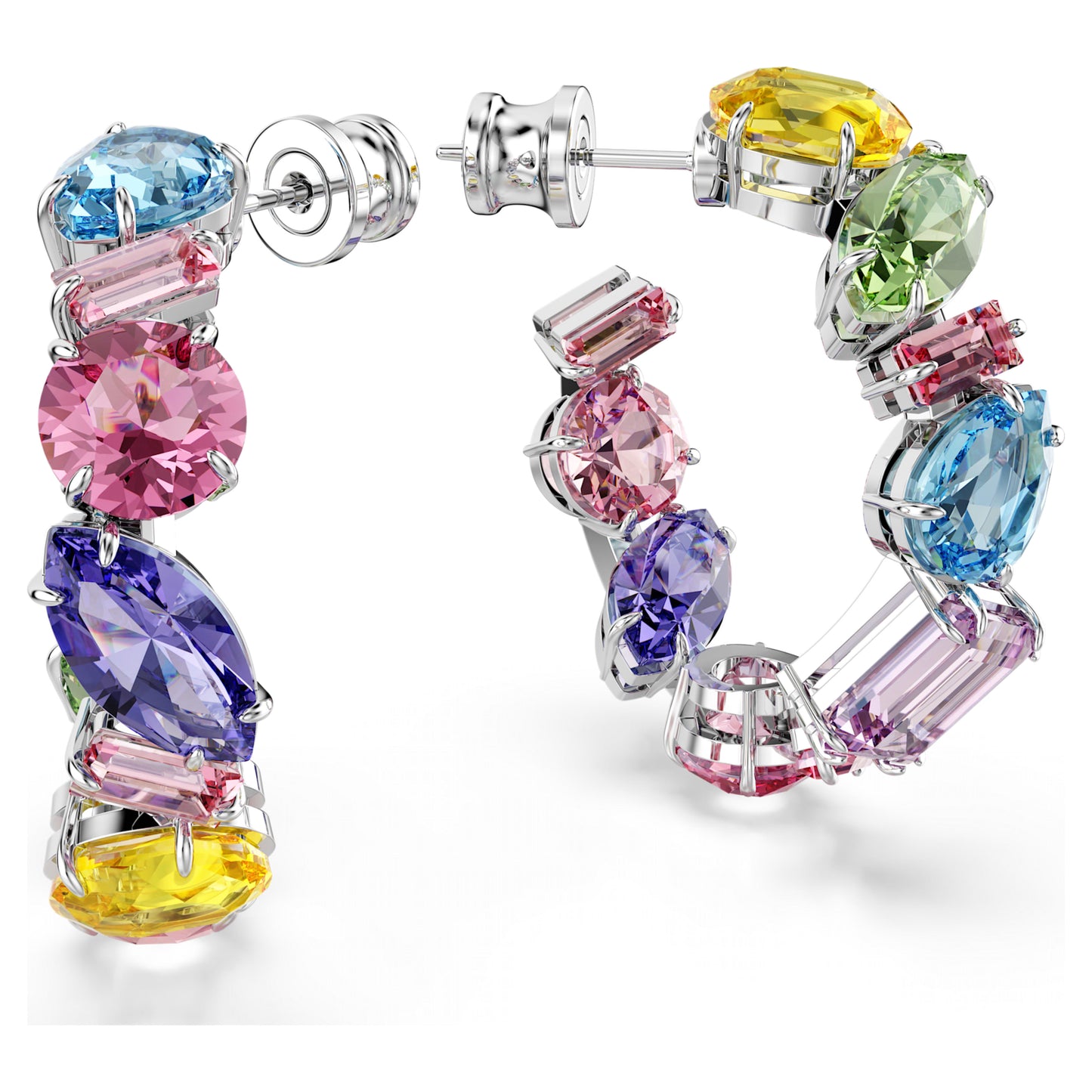 GEMA HOOP EARRINGS ASYMMETRICAL - MULTI-COLOURED, RHODIUM