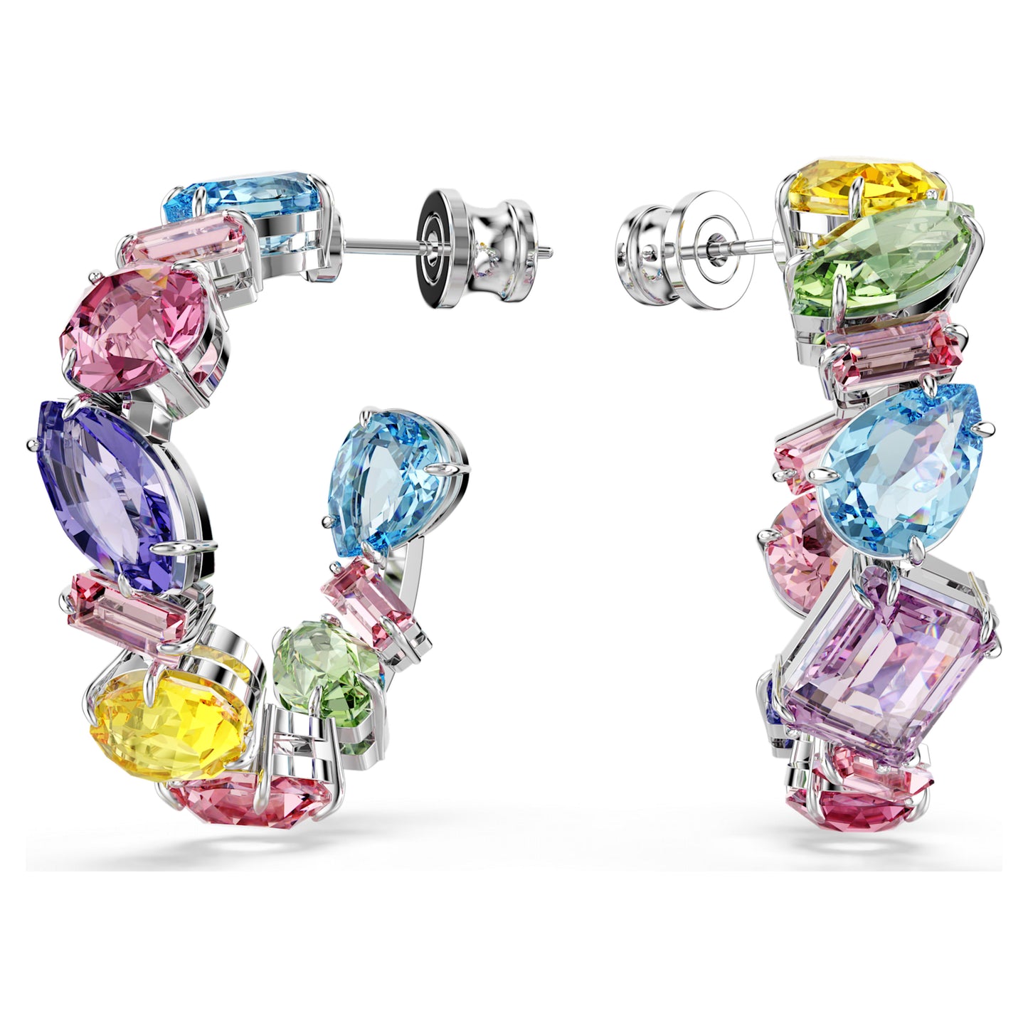 GEMA HOOP EARRINGS ASYMMETRICAL - MULTI-COLOURED, RHODIUM