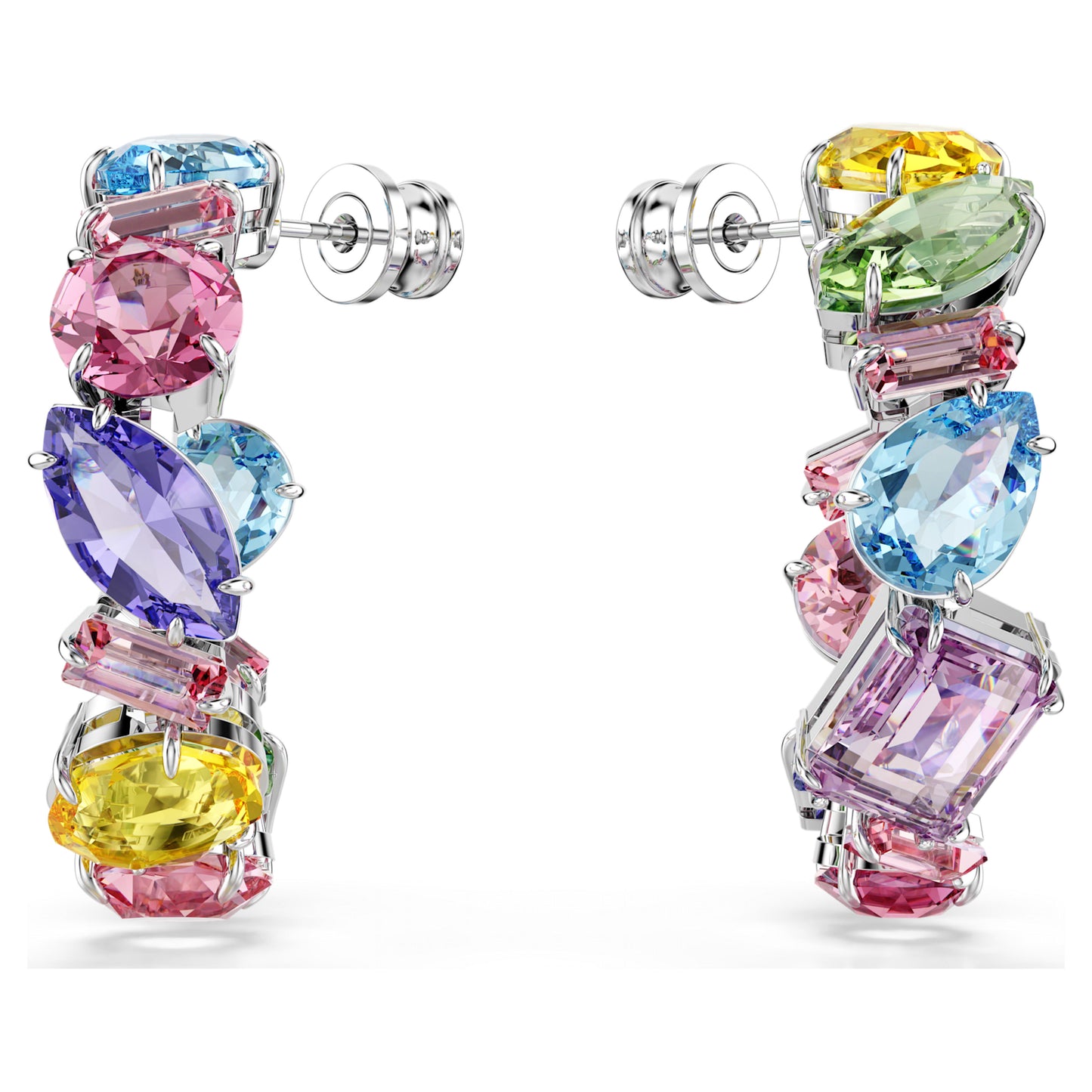 GEMA HOOP EARRINGS ASYMMETRICAL - MULTI-COLOURED, RHODIUM