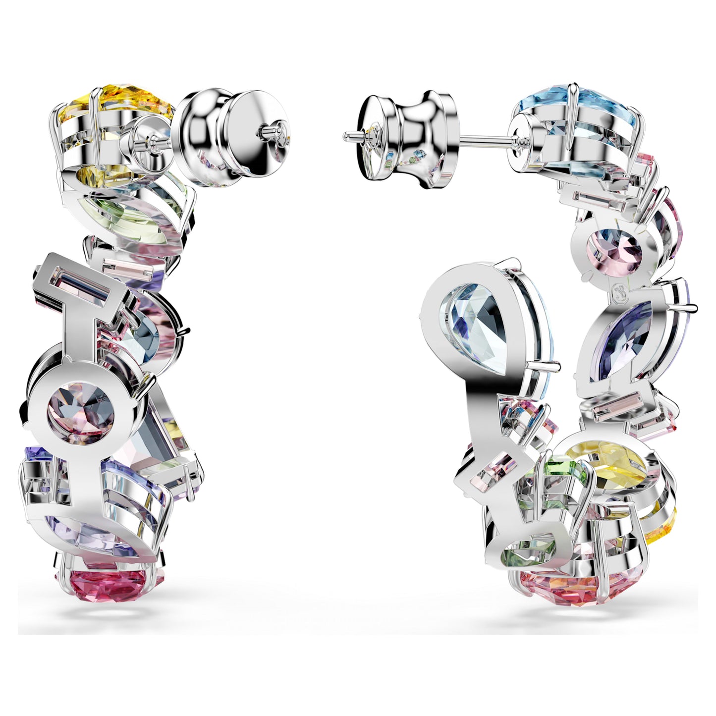 GEMA HOOP EARRINGS ASYMMETRICAL - MULTI-COLOURED, RHODIUM