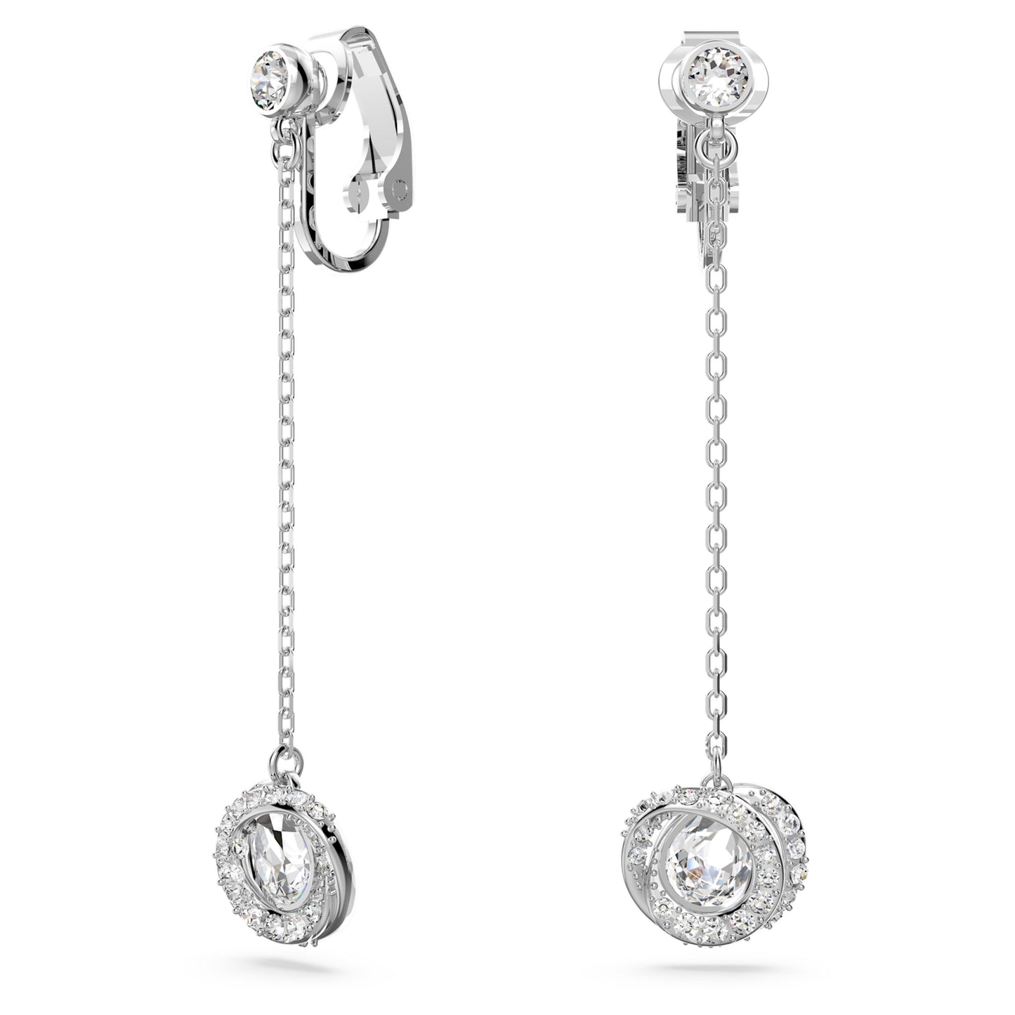 GENERATION CHAIN CLIP ON EARRINGS - WHITE, RHODIUM