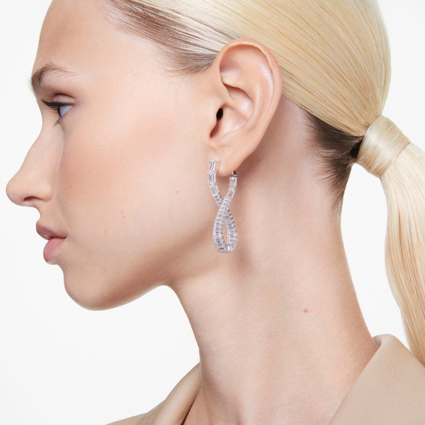 HYPERBOLA DROP EARRINGS INFINITY - WHITE, RHODIUM