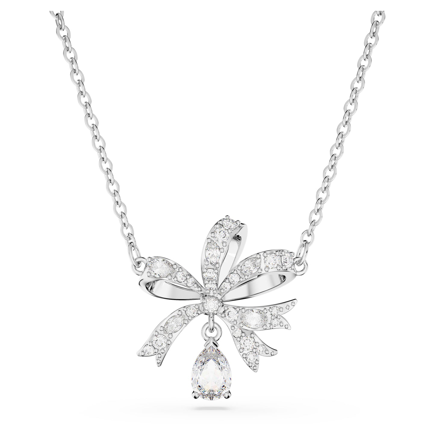 HYPERBOLA NECKLACE BOW, SMALL - WHITE, RHODIUM