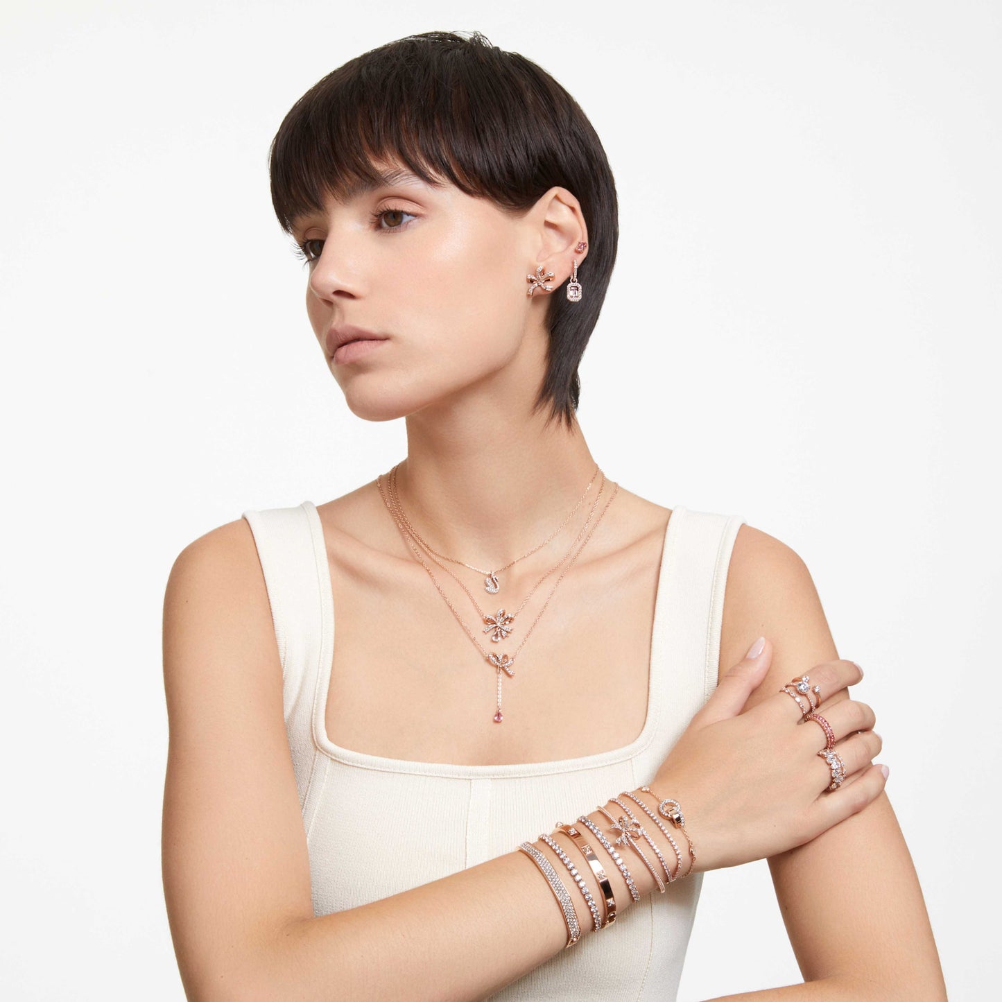 HYPERBOLA NECKLACE BOW SMALL - WHITE, ROSE-GOLD