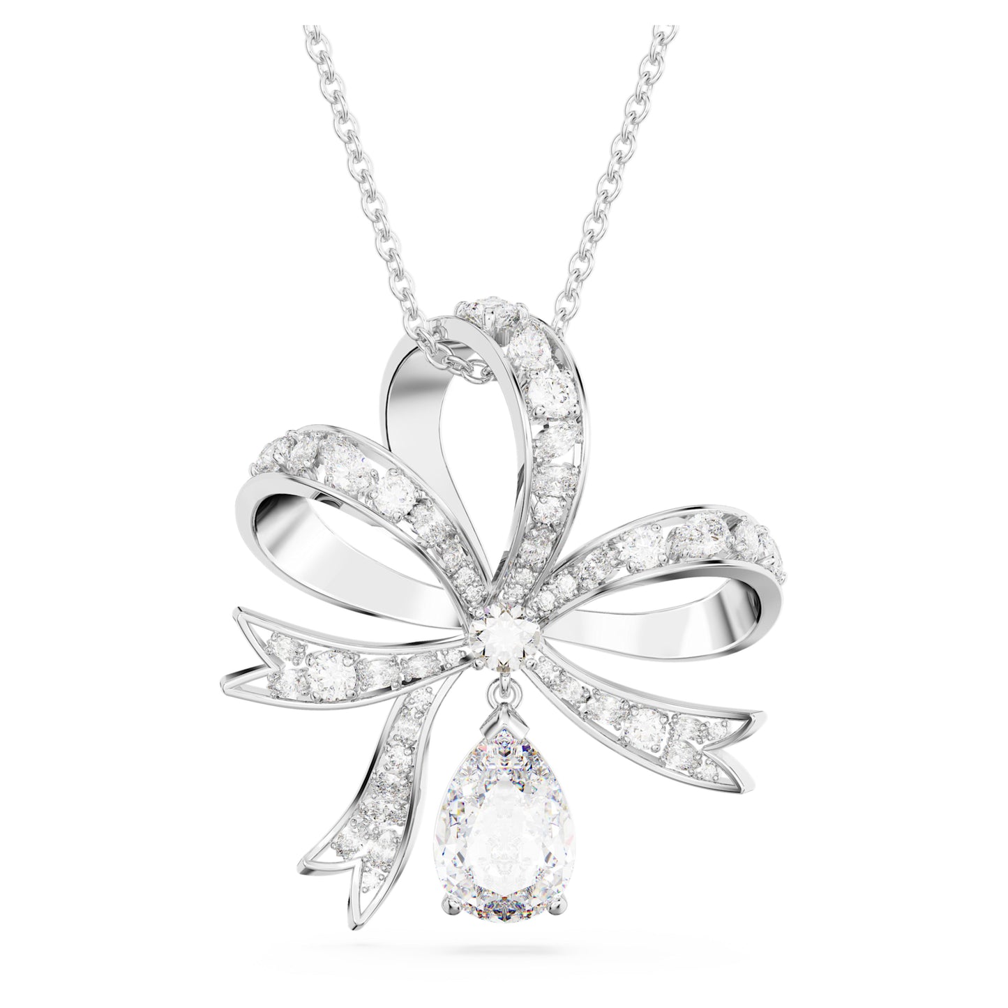 HYPERBOLA PENDANT BOW - WHITE, RHODIUM