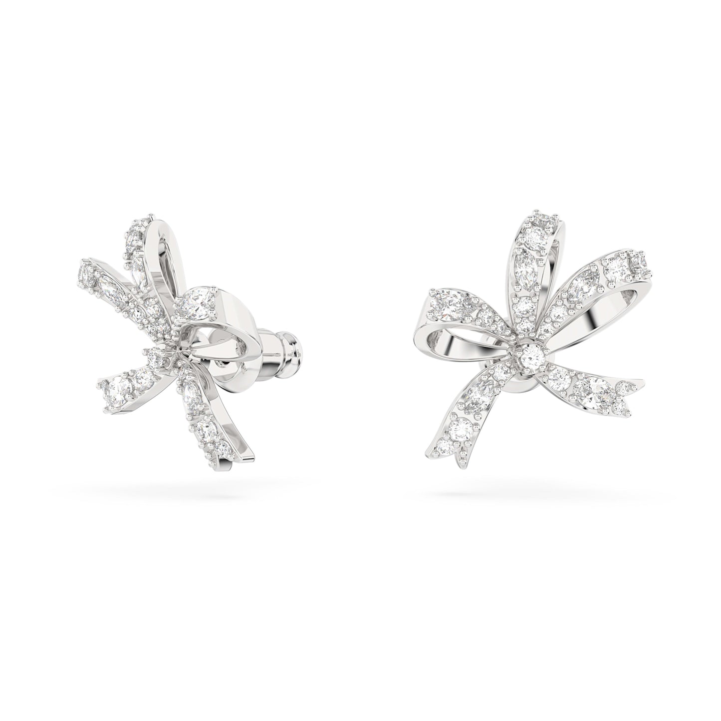 HYPERBOLA STUD EARRINGS BOW - WHITE, RHODIUM