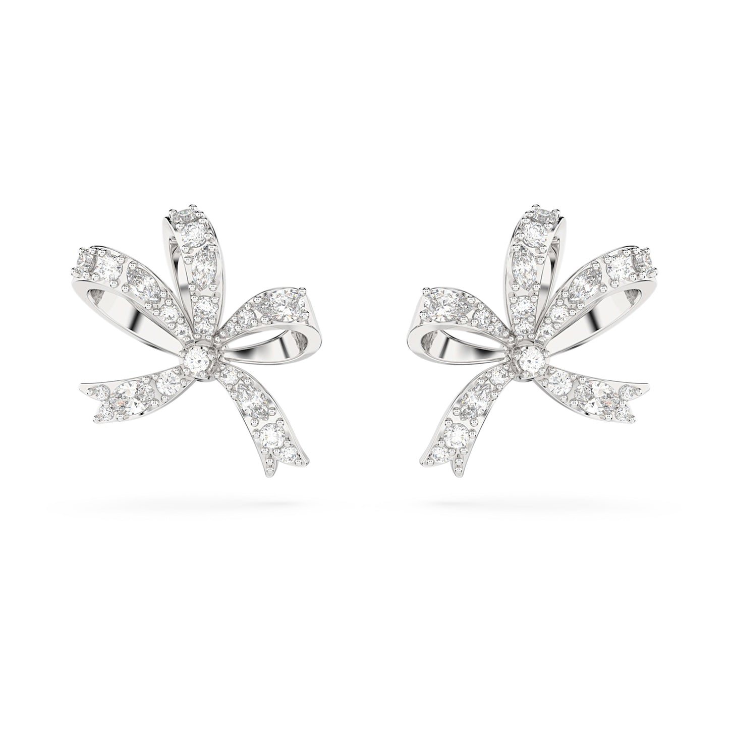 HYPERBOLA STUD EARRINGS BOW - WHITE, RHODIUM