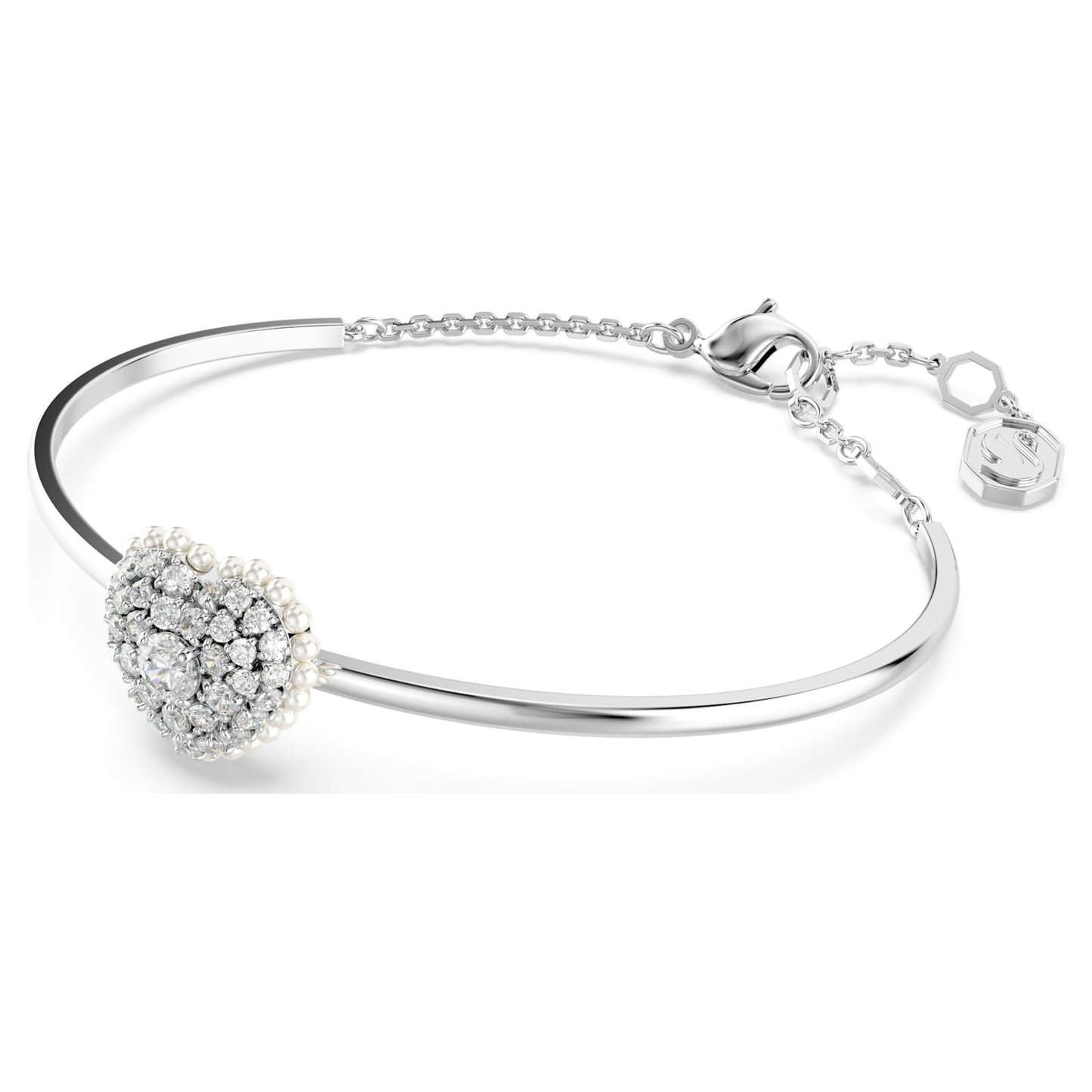 HYPERBOLA BANGLE HEART - WHITE, RHODIUM