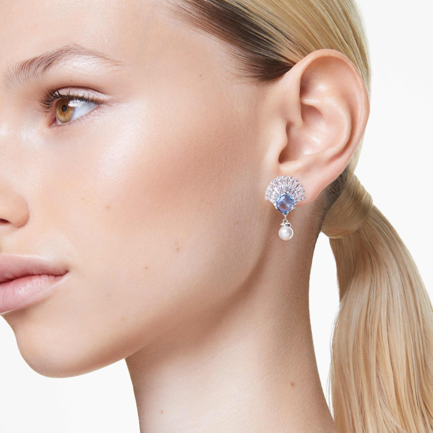 IDYLLIA DROP EARRINGS SHELL - BLUE, RHODIUM