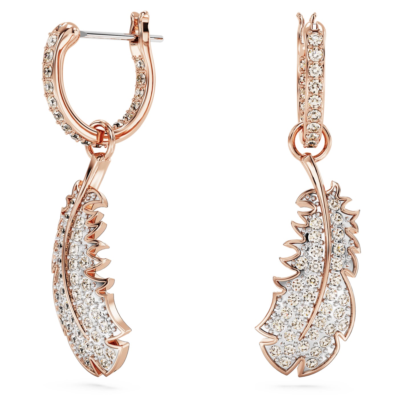 IDYLLIA DROP EARRINGS FEATHER - WHITE, ROSE-GOLD