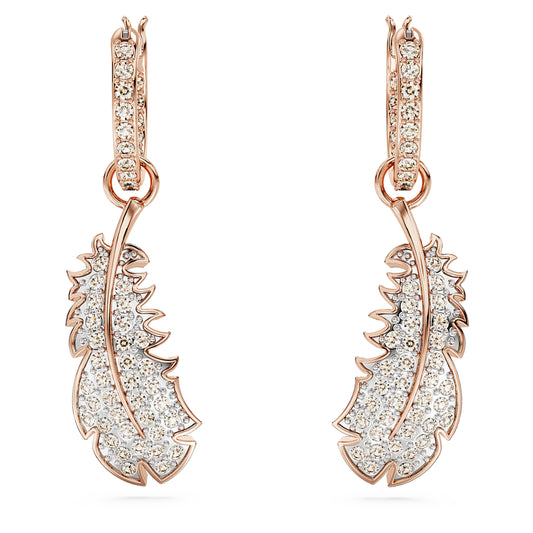 IDYLLIA DROP EARRINGS FEATHER - WHITE, ROSE-GOLD