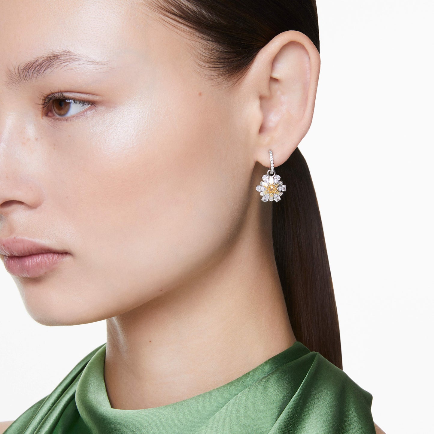 IDYLLIA DROP EARRINGS FLOWER - YELLOW, RHODIUM