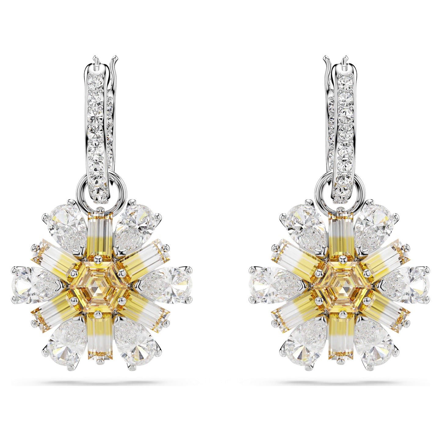 IDYLLIA DROP EARRINGS FLOWER - YELLOW, RHODIUM