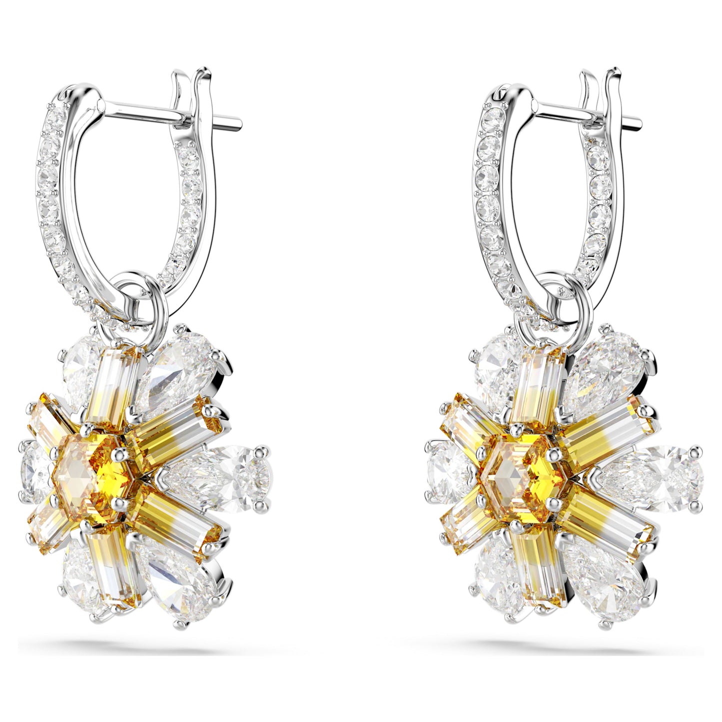 IDYLLIA DROP EARRINGS FLOWER - YELLOW, RHODIUM