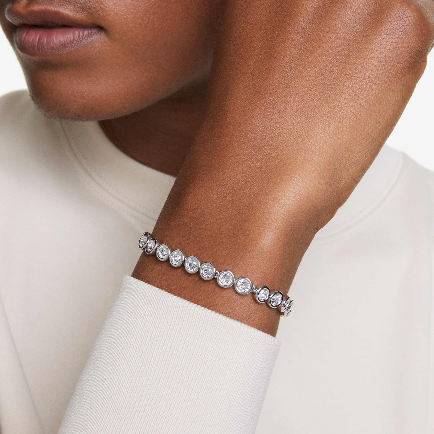 IMBER TENNIS BRACELET - WHITE, RHODIUM