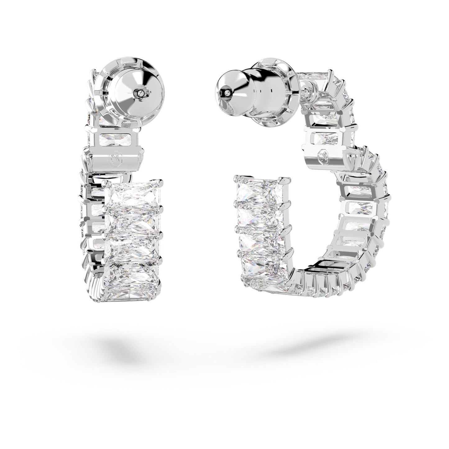 MATRIX HOOP EARRINGS HEART SMALL - WHITE, RHODIUM