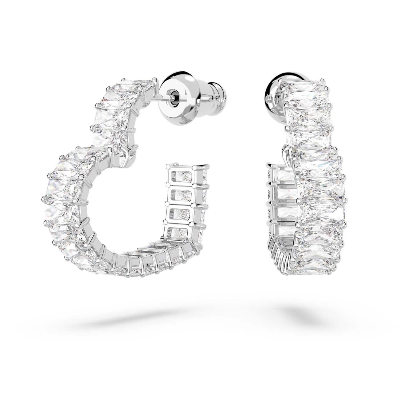 MATRIX HOOP EARRINGS HEART SMALL - WHITE, RHODIUM