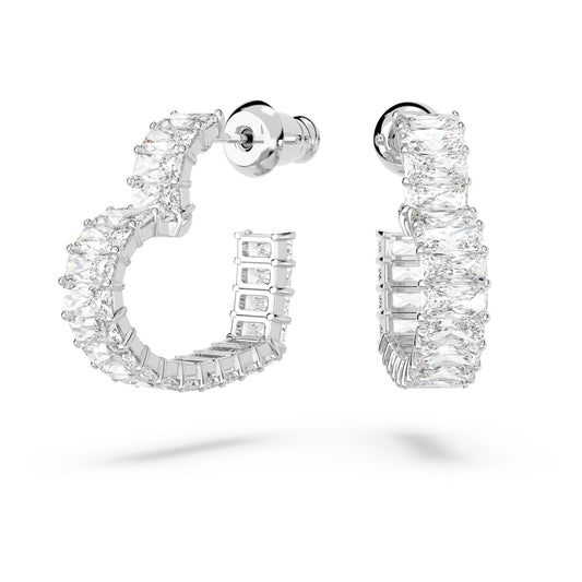 MATRIX HOOP EARRINGS HEART SMALL - WHITE, RHODIUM