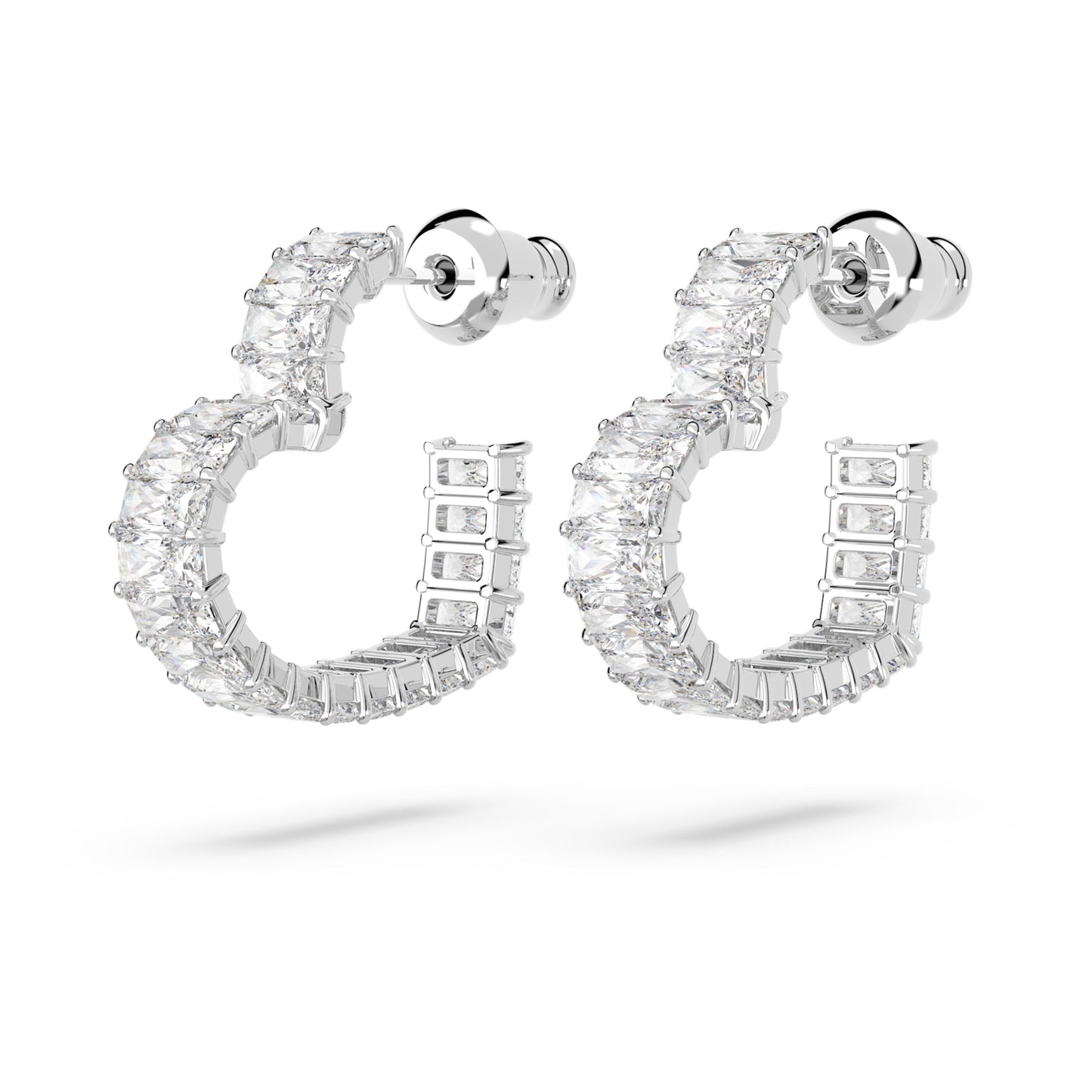 MATRIX HOOP EARRINGS HEART SMALL - WHITE, RHODIUM