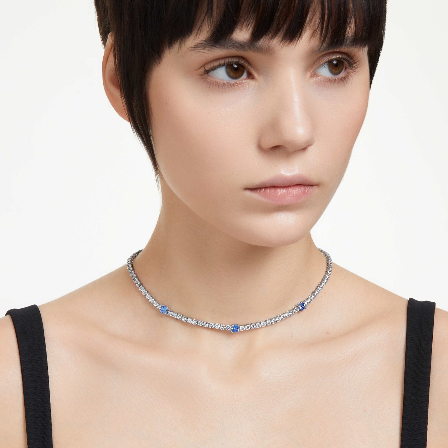 MATRIX TENNIS NECKLACE - BLUE, RHODIUM