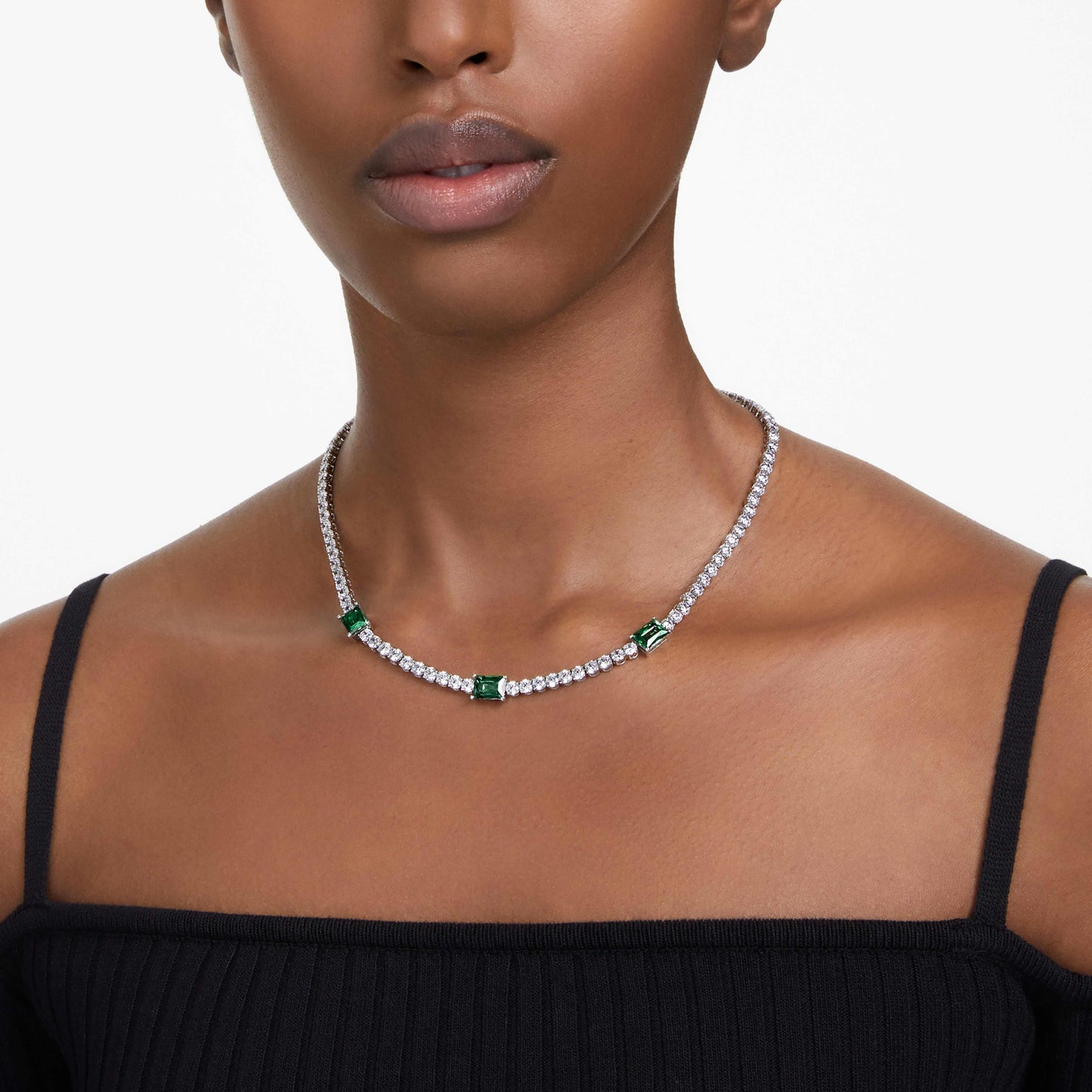 MATRIX TENNIS NECKLACE - GREEN, RHODIUM