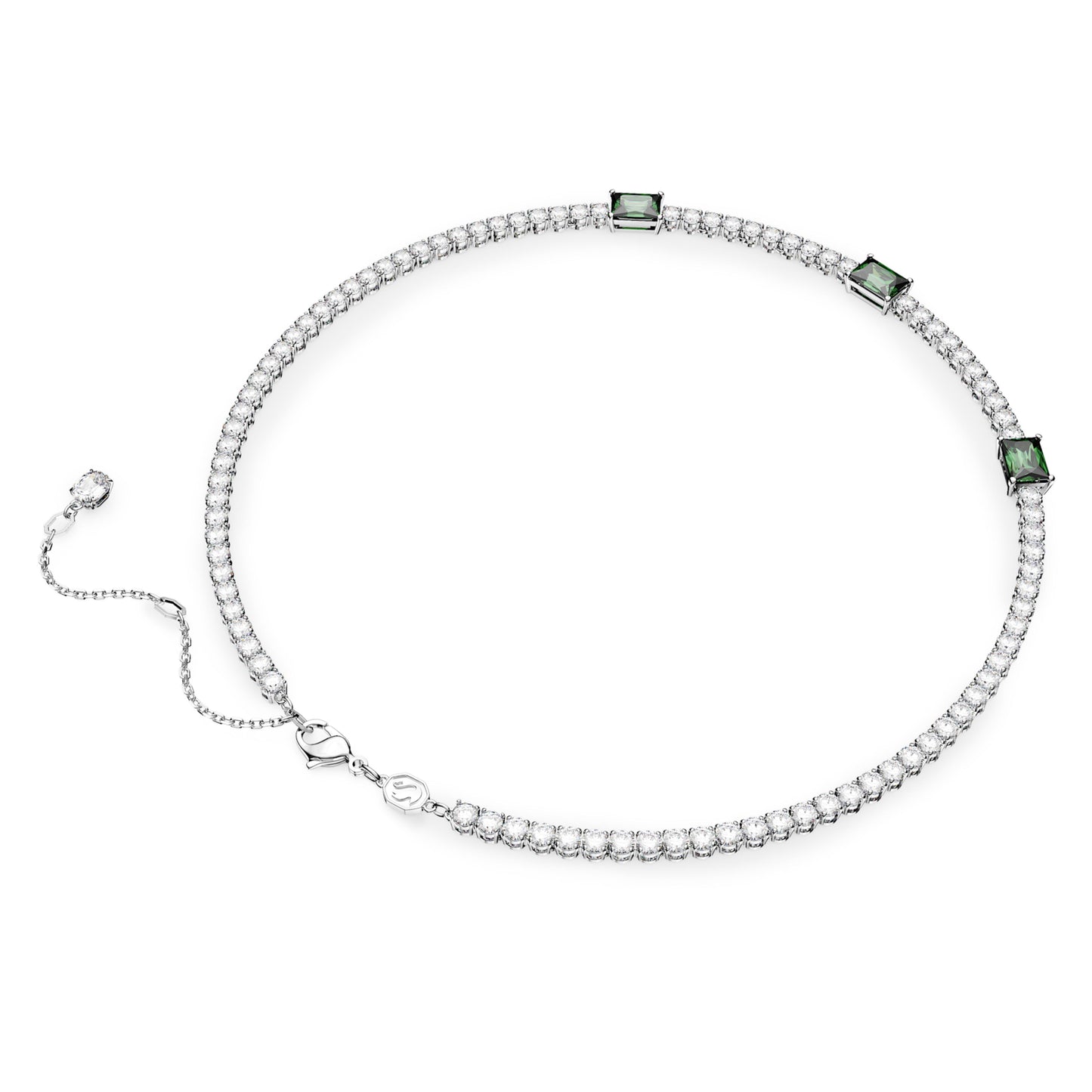 MATRIX TENNIS NECKLACE - GREEN, RHODIUM