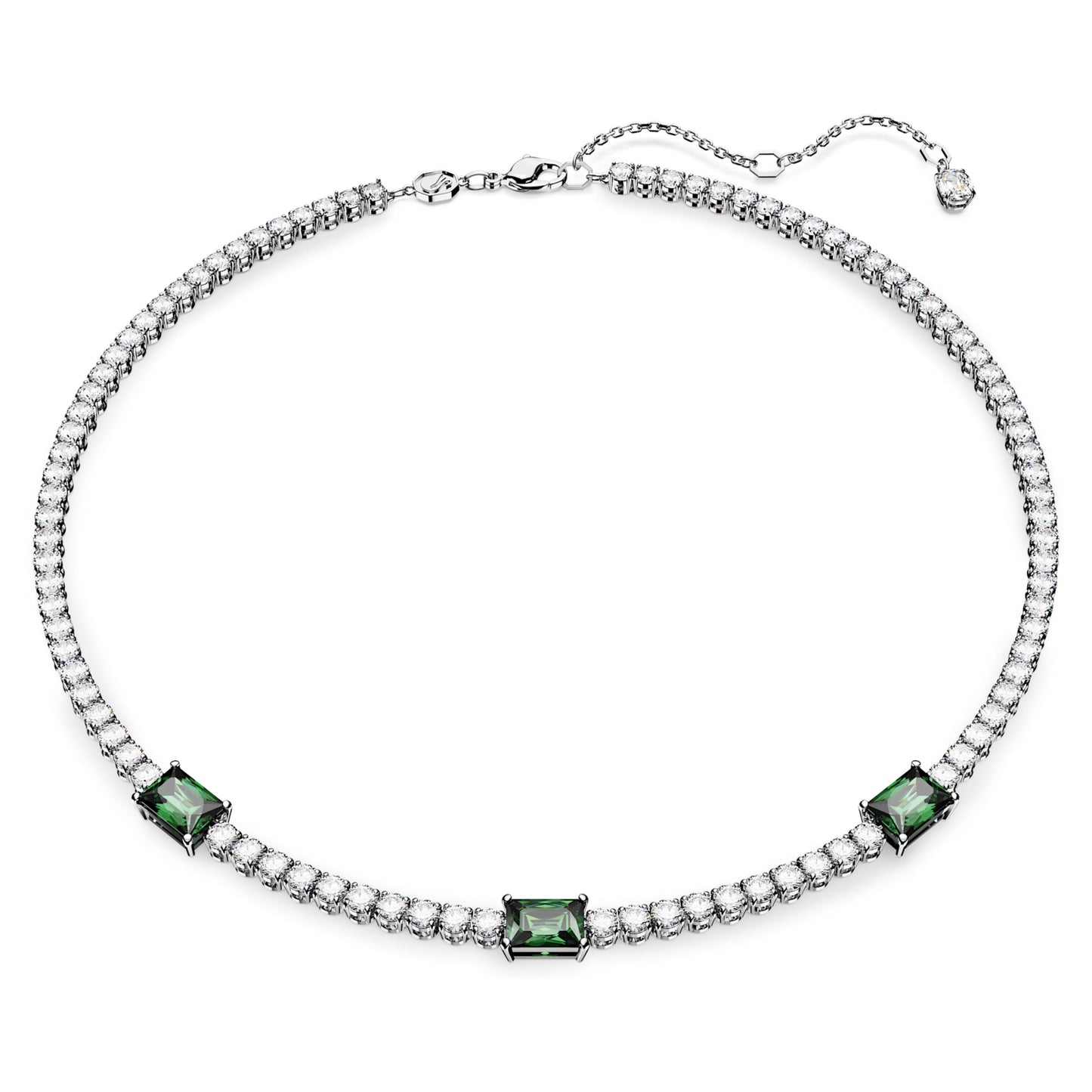 MATRIX TENNIS NECKLACE - GREEN, RHODIUM