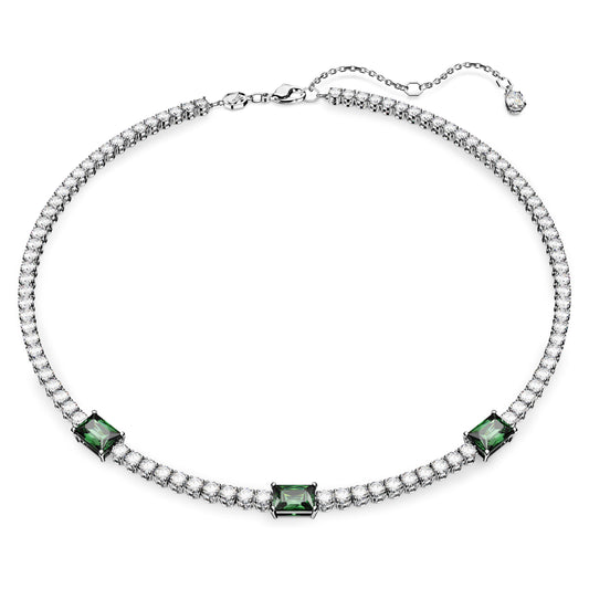 MATRIX TENNIS NECKLACE - GREEN, RHODIUM