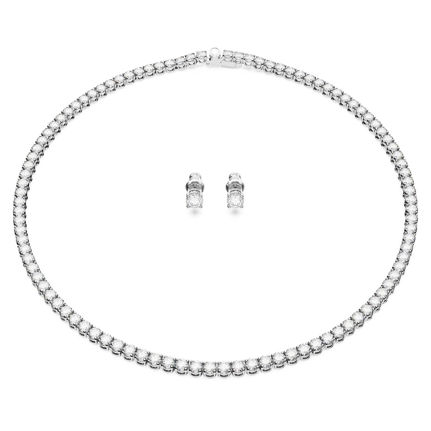 MATRIX TENNIS SET, NECKLACE AND EARRINGS - WHITE, RHODIUM