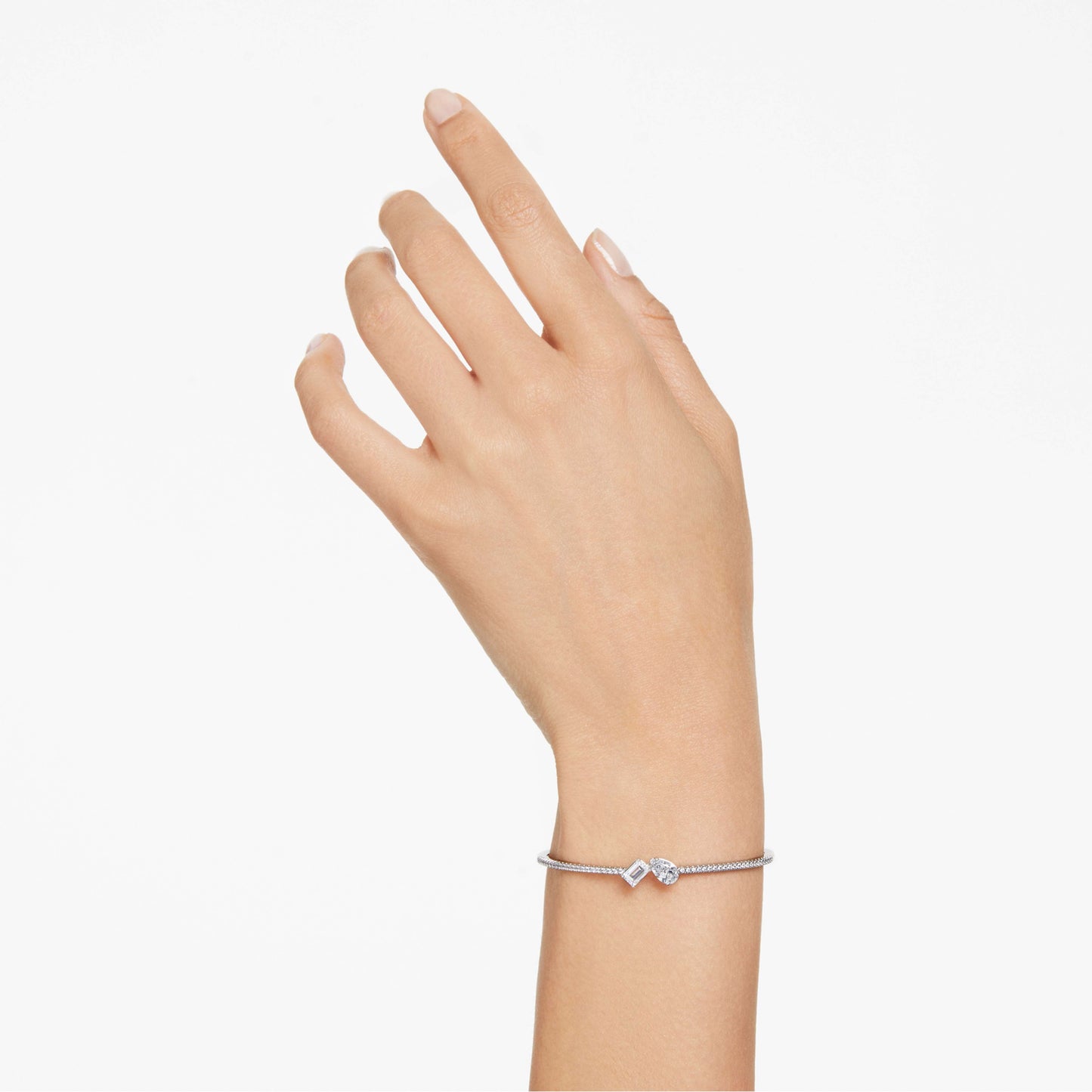 MESMERA BANGLE - WHITE, RHODIUM