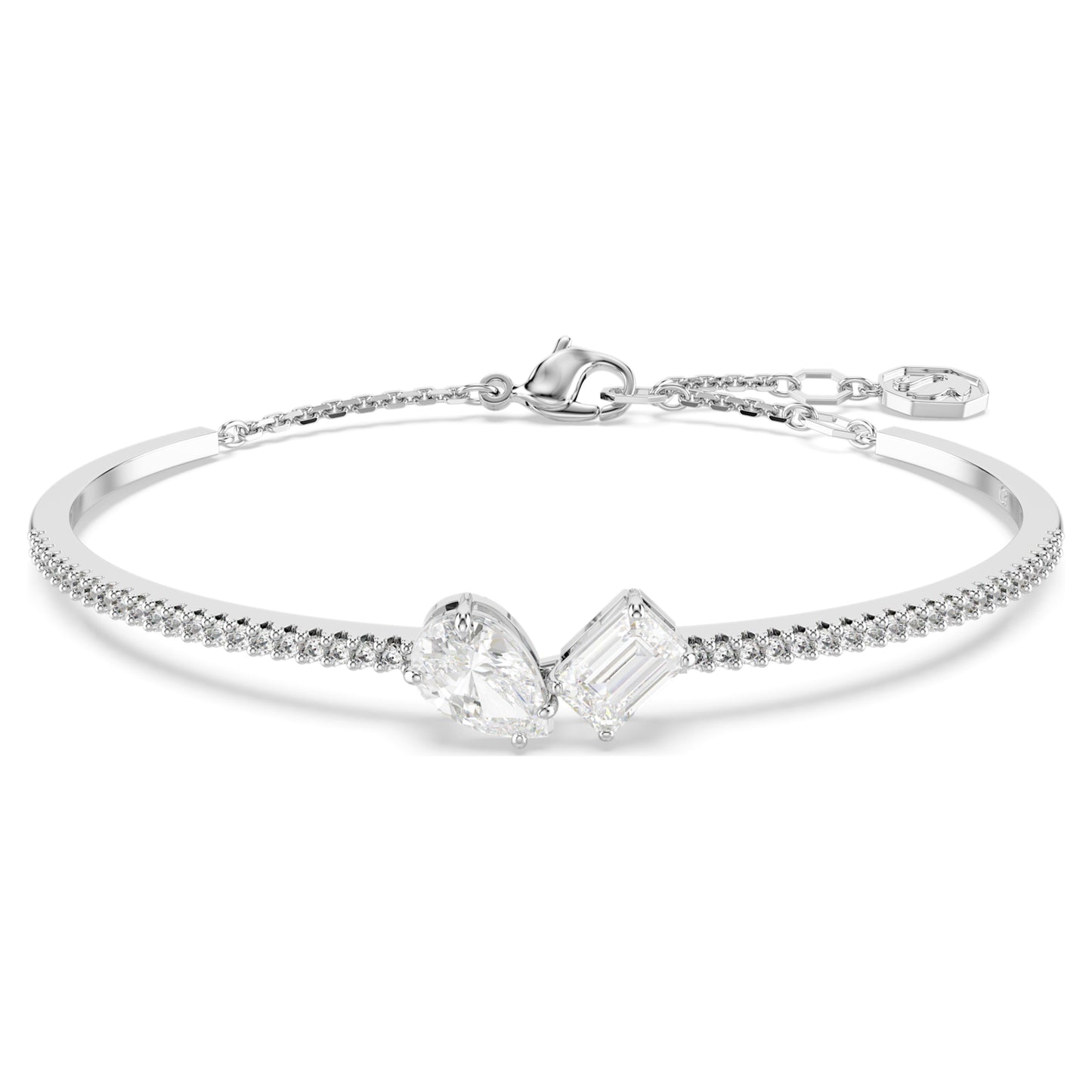 MESMERA BANGLE - WHITE, RHODIUM